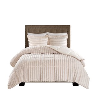 SEVOBAL Bedding Sets, Full/Queen Faux Fur Comforter Set with Shams for Cozy and Elegant Bedroom Style, Beige, 18.9"*13.39"*13.39" - 1 of 4
