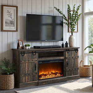 TV Stand with Fireplace for 75 80 Inch TV, 32" Tall Farmhouse Highboy Entertainment Center with Sliding Barn Doors for Living Room - 1 of 4