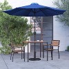 Merrick Lane Five Piece Faux Teak Patio Dining Set Includes Table, Two Club Chairs, 9' Patio Umbrella and Base - 2 of 4