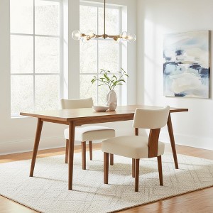 Homy Casa Set of 2 Linen Upholstered Armless Dining Chairs with Curved Backrest and Solid Wood Legs, Modern Kitchen & Dining Seating, Cream - 1 of 4