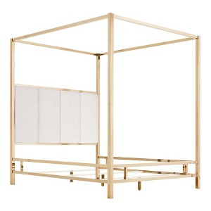 Full Manhattan Champagne Gold Canopy Bed with Vertical Panel Headboard White - Inspire Q