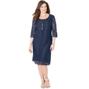 Catherines Women's Plus Size Crochet Trim Shift Dress - 1 of 2