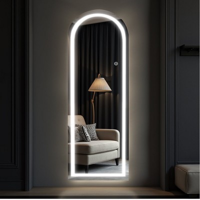 63"x20" LED  Arched Mirror, Silver Full Length Mirror, Vanity Mirror for Bathroom, Bedroom Entryway, Living/Dressing Room with Stand