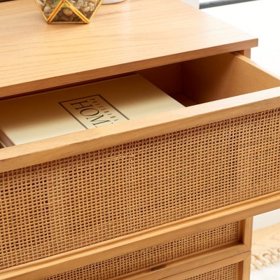 Natural Rattan and Black 3-Drawer Chest