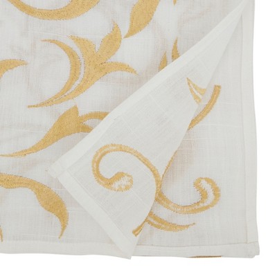 White and Gold Botanical Embroidered Polyester Table Runner