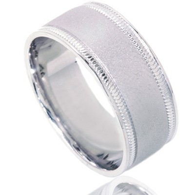 Pompeii3 8mm Brushed Wedding Band 10K White Gold