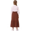 Girl's Button Midi Skirts Casual High Elastic Waist A Line Pleated Midi Chiffon Pink Skirts with Pockets - 2 of 4