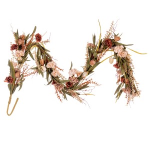 Vickerman 5' Brown and Cream Artificial Carnation and Chinese Lantern Garland. - 1 of 4