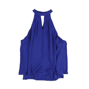 bar III Womens Keyhole Cold Shoulder Blouse, Blue, Medium - 1 of 2