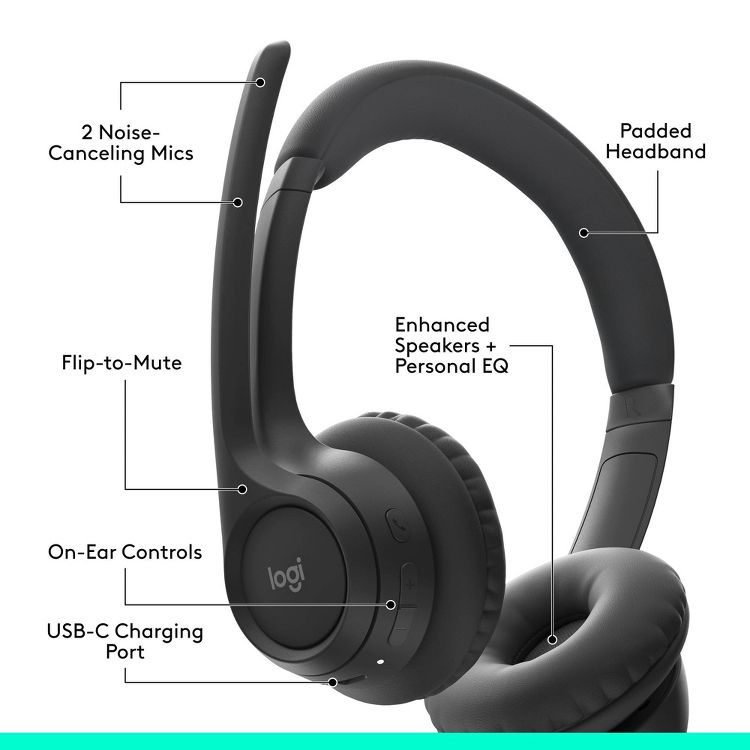 Logitech Zone 300 Bluetooth Wireless Headset - Black: Hands-Free, Multi-Pairing, USB-C, 6 of 10