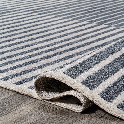 Gray and Cream Striped Washable 8' x 10' Area Rug