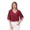 Anna-Kaci Women's V-Neck Blouse with Split Sheer Short Sleeves and Relaxed Fit Silhouette - 3 of 4
