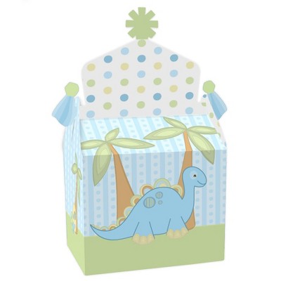 Big Dot of Happiness Baby Boy Dinosaur - Treat Box Party Favors - Baby Shower or Birthday Party Goodie Gable Boxes - Set of 12