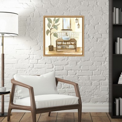 Sage Bathroom II Framed Canvas Wall Art Print 16 x 16