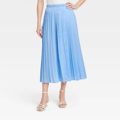 Women's Pleated A-Line Midi Skirt - A New Day™ Blue L