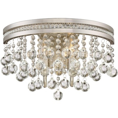 Vienna Full Spectrum Wall Light Sconce Brushed Nickel Hardwired 9 1/2" High 2-Light Fixture Crystal Drops Bedroom Bathroom Hallway