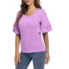 BLUEMING Womens Flutter Elbow Sleeve Shirts V Neck Tee Blouse Pagoda Sleeve T-Shirts Summer Tee Blouse Flowy Tops - 4 of 4