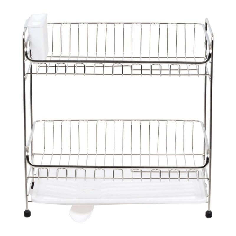 IRIS 2 Tier Stainless Steel Dish Rack with Plastic Drain, 2 of 12