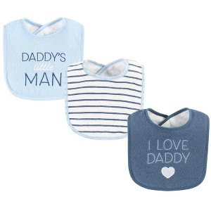 Hudson Baby Infant Boy Fiber Filled Drooler Bibs 3pk, I Love Daddy Coronet Blue, One Size - 1 of 4