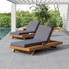 Acacia Wood Outdoor Reclining Chaise Lounge Chair Set  with More Space & Water-Resistant Cushions-- Frevyn - 2 of 4