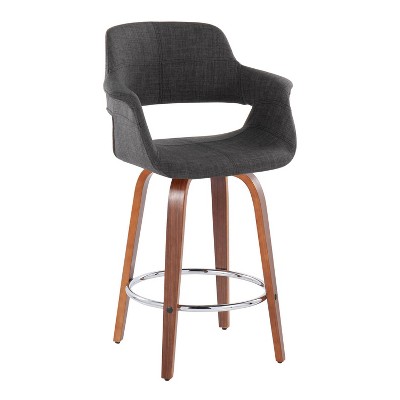 Set of 2 Dark Gray Swivel Walnut Wood Counter Stools