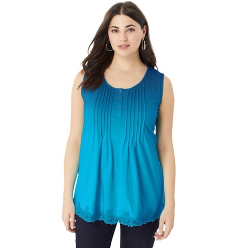 Roaman's Women's Plus Size Ombre Lace Tank - 22/24, Blue Ocean Ombre ...