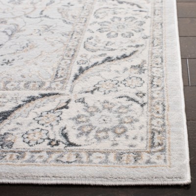Light Grey and Cream Synthetic Floral Area Rug, 5'3" x 7'6"