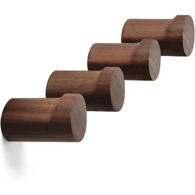LunaLulinlk 4 Pack Wood Wall Hooks, Wooden Coat Hooks Wall Mounted, Heavy Duty Entryway Wall Hangers, Walnut
