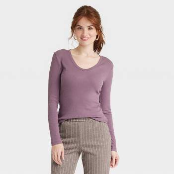 Women\'s Long Sleeve Slim : Fit T-shirt L Mock New Target Turtleneck Lavender A - Day™