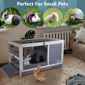 Small Animal Pet Crates,Wooden Rabbit Hutch With Put Out Tray,Multiple Entrances,Indoor Bunny House For Small Animals-Cuddlewood - 1 of 4