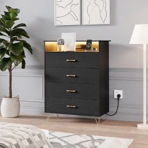 4 Drawer Dresser with App Controlled LED Lights and Charging Station,  Wooden Storage Organizer : Target