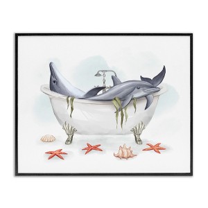 Stupell Industries Relaxing Dolphins Swimming Bathtub Nautical Starfish, 16" x 20" - 1 of 4