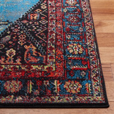 Vintage Red and Light Blue Synthetic Persian Area Rug