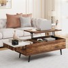 Garvee Lift Top Coffee Table with Storage Shelf, Hidden Compartment and Hydraulic Lifting Rod for Living Room, Reception Room, Office, Brown - 2 of 4