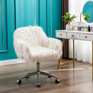 Cute Fluffy Unicorn Office Chair with Mid-Back and Armrest Support, 5 Star Swivel Wheel Girls Study Table, Adjustable Swivel Chair-The Pop Home - 1 of 4