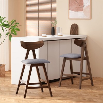 SKRAN Set of 2 Dining Chairs , Upholstered Mid-Century Modern Design with Rubberwood Legs for Dining Room, Dark Grey