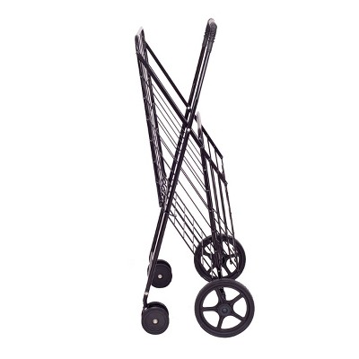 Black Metal Folding Shopping Cart with Swivel Wheels