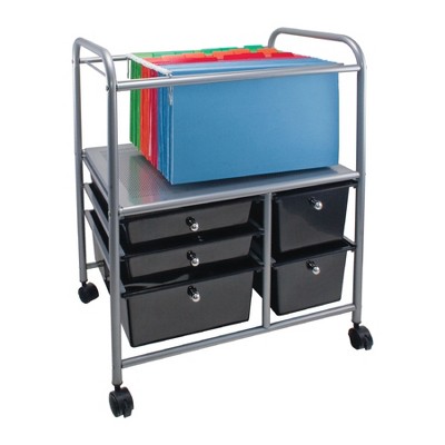 Advantus Black and Chrome Mobile File Cart with Five Drawers