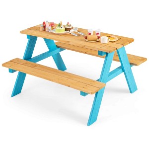 Kids Picnic Table Set Children Outdoor Wooden Table with Bench Seats Backyard - 1 of 4
