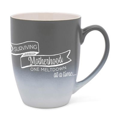 Elanze Designs Surviving Motherhood One Meltdown At A Time Two Toned Ombre Matte Gray and White 12 ounce Ceramic Stoneware Coffee Cup Mug