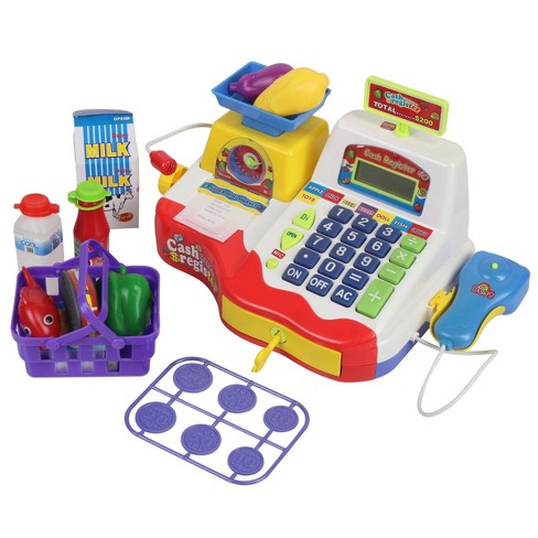 Childrens Toy Cash Register Pretend and Play Kids Till with Play Food For Kid 