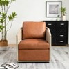 KINWELL 100% Top Grain Genuine Leather Oak Frame Rattan Swivel Barrel Armchair - 2 of 4