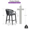 PURPLE LEAF Outdoor Bar Stools Set of 2 Patio Wicker Modern High Bar Chairs Metal Cushioned Barstools with Backs and Ergonomic Armrest - 4 of 4