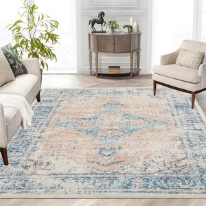 Vintage Printed Non Slip Area Rug Distressed Washable Soft Low Pile Indoor Non Shedding Accent Carpet for Living Room Bedroom - 1 of 4