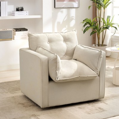 Oversized Swivel Accent Barrel Chair for Living Room, Upholstered Sofa Chair Reading Chairs, Comfy Modern Chair Linen Fabric Swivel Chair Armchair