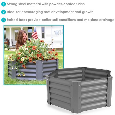 Gray Powder-Coated Steel Hexagon Raised Garden Bed Kit
