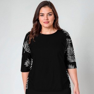Calypsa Women's Plus Size Loose Fit 3/4 Sleeve Rash Guard UPF 50+ Margaux Swim Top - 1 of 2