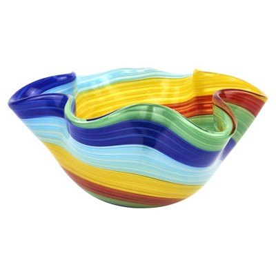 HomeRoots 8" Rainbow Murano Glass Wavy Serving Bowl