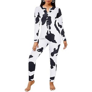 Ekouaer Womens Onesie Adult Button One Piece Pajama Long Sleeve Onesie Pajamas Jumpsuit Sleepwear for Women - 1 of 2