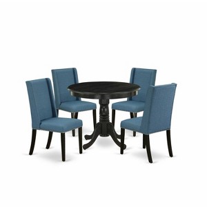 HomeStock 5-Piece Round Wirebrushed Black Finish Solid Wood Top Dining table with 4-Chairs - 1 of 4